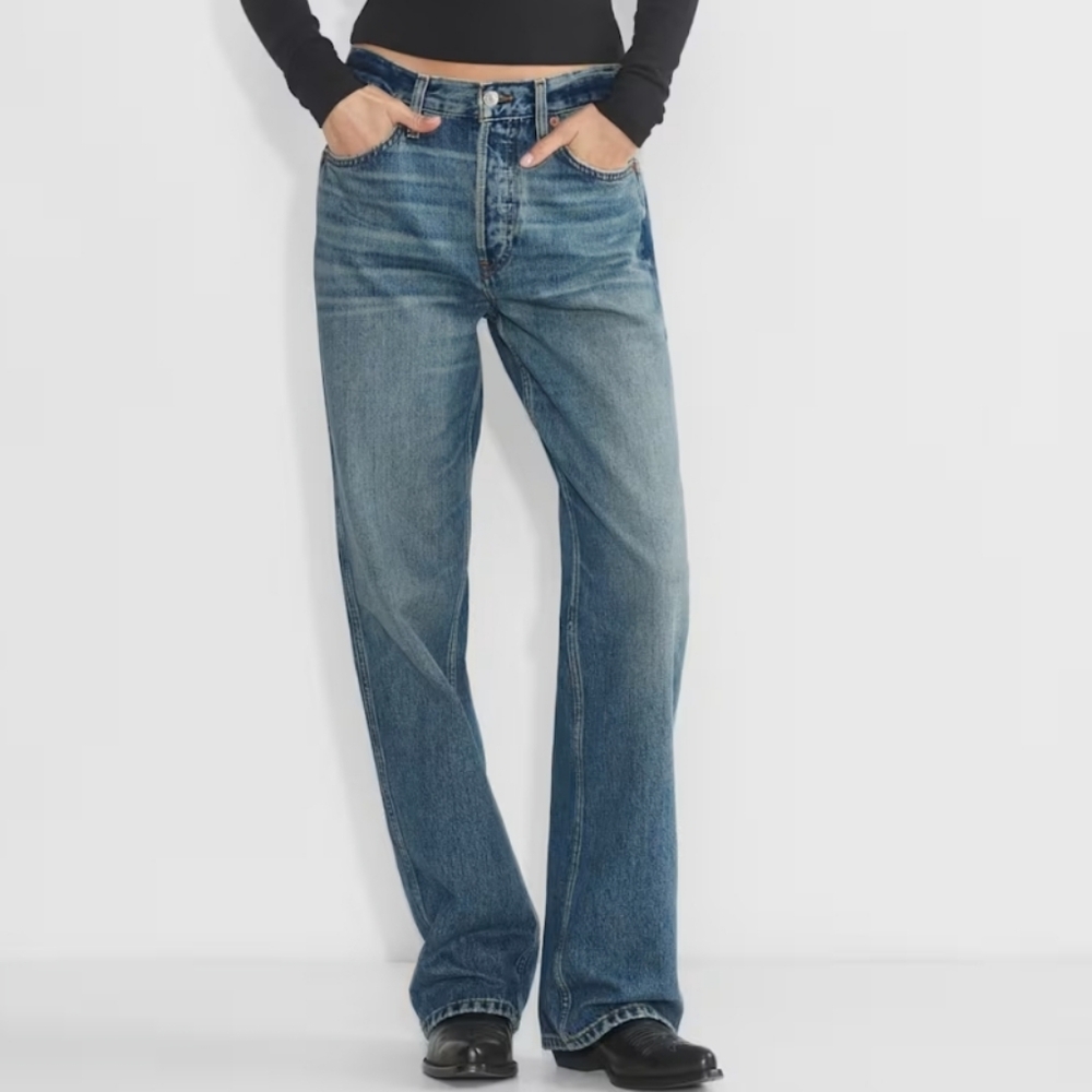Re/Done Women's Wide-Leg High-Rise Jeans in Blue Relaxed Long 26